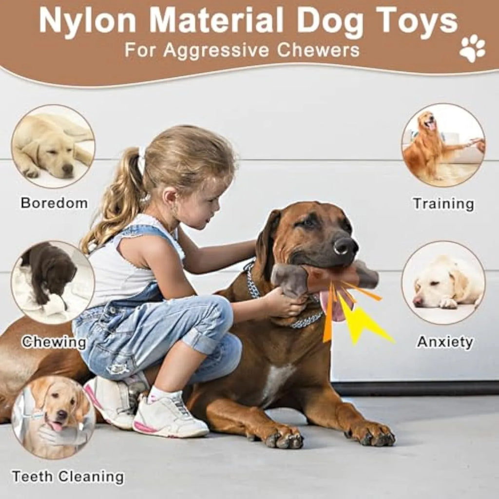 Large brown branch-shaped nylon dog chew toy for big breeds with a squeaker inside.