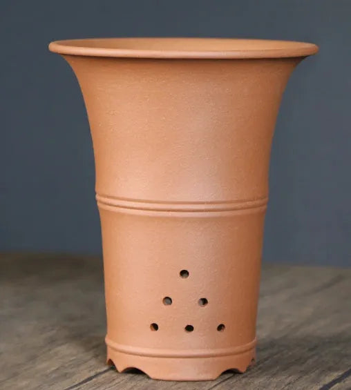 Large-diameter purple clay orchid pot in classic ceramic style, available in fruit green and jujube red clay colours