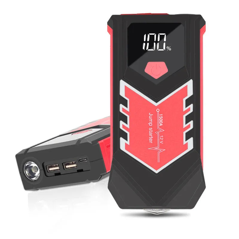 A03 portable 8000mAh car emergency jump starter power pack with smart battery clips and toolbox on white background