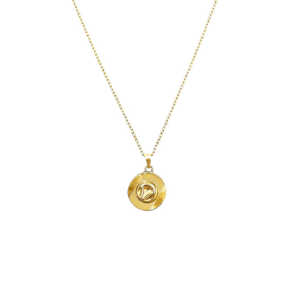 Metal cowboy hat punk pendant necklace on O-ring chain, available in gold, rose gold and steel colour