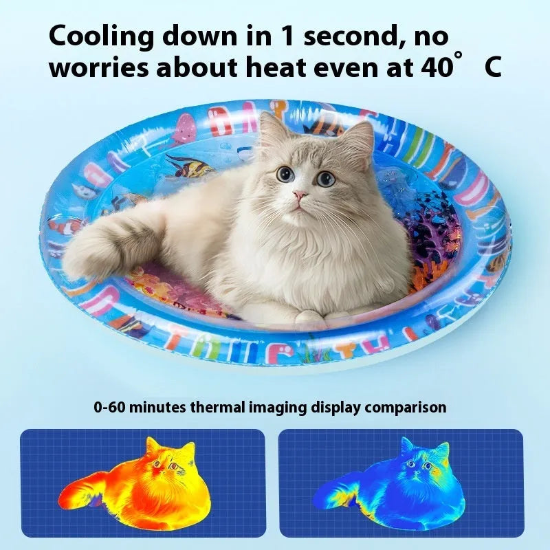 PVC inflatable pet cooling water mattress with underwater world design for dogs and cats