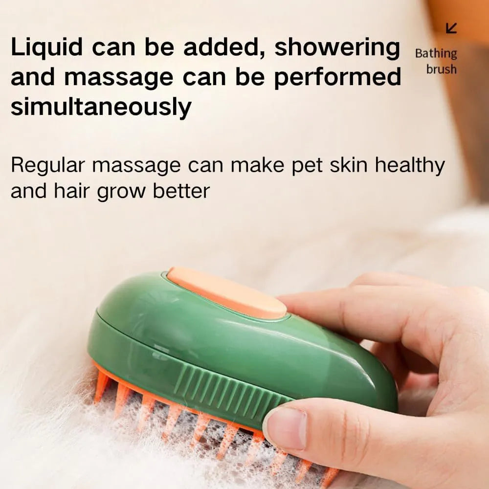 Green rechargeable cat steam brush with silicone teeth for grooming and massage