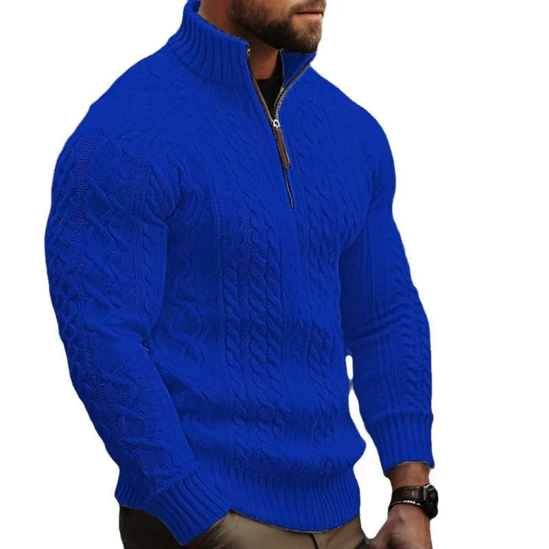 Men's knitwear half zipper coat in white twisted thickened sweater with long sleeves, loose fit British style