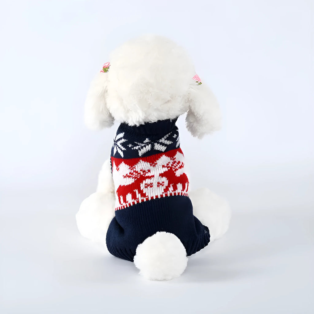 Navy blue knitted Christmas jumper for dogs with personalised festive design