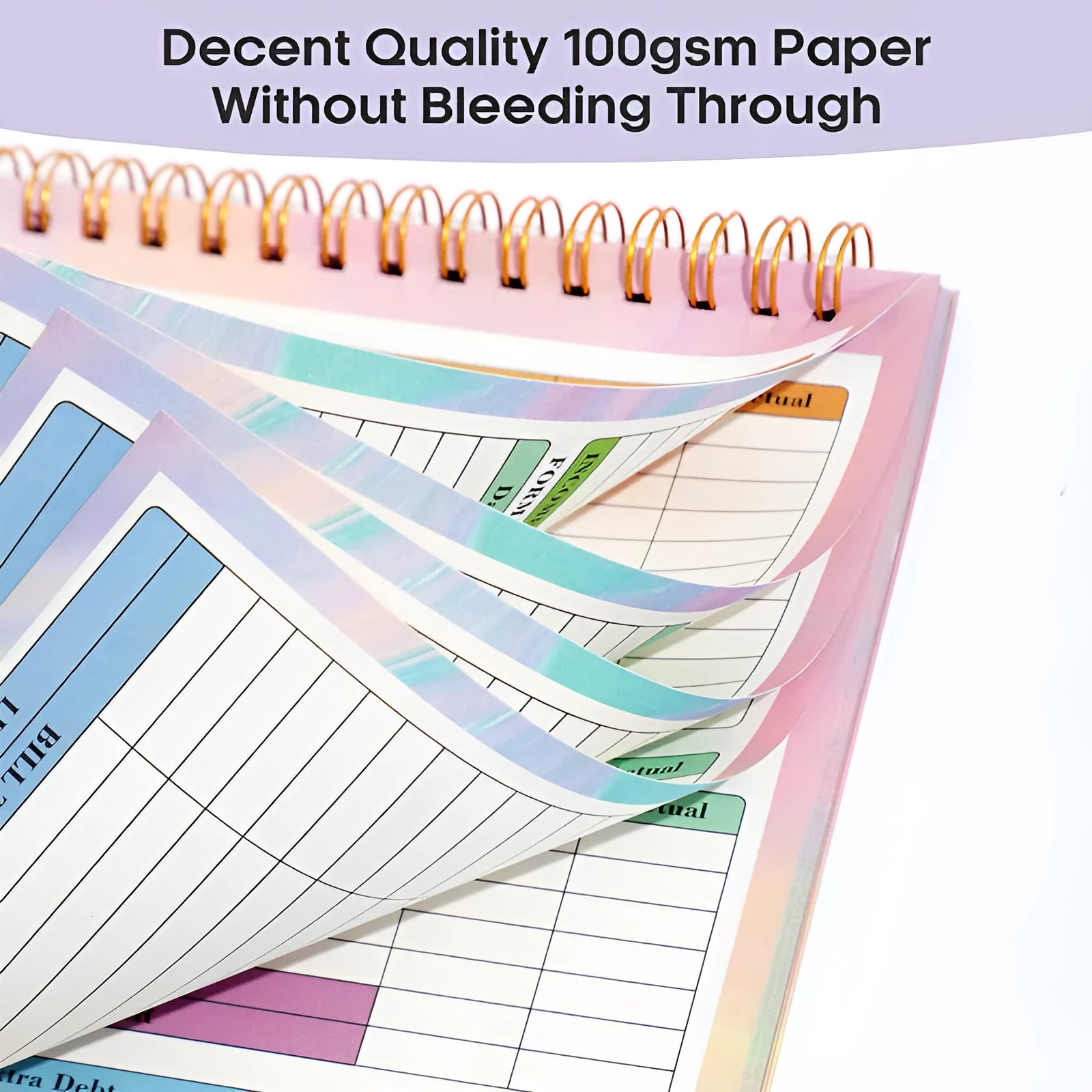 B5 budget tally book with spiral binding and blue PP cover open to show financial tracking pages