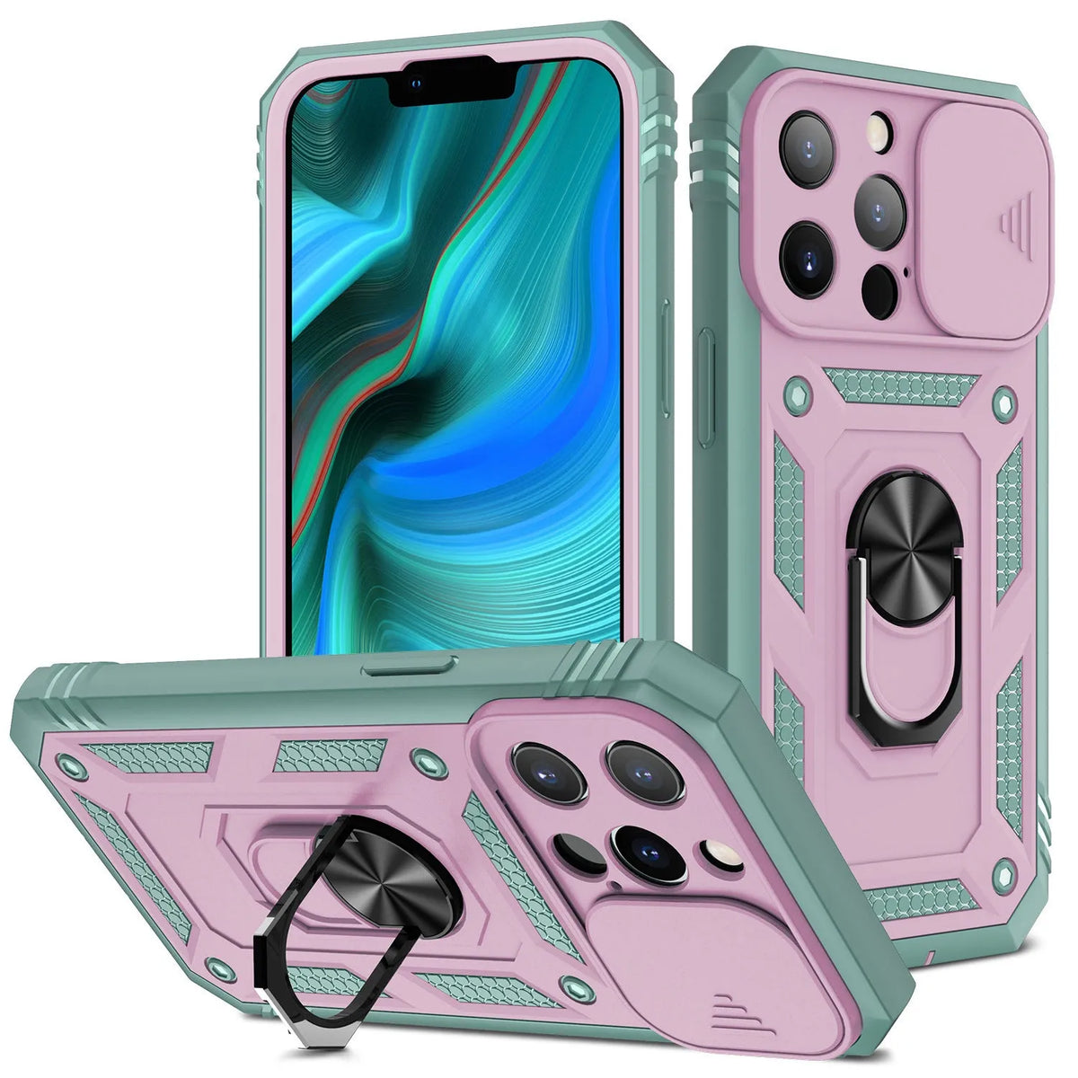 Clear magnetic iPhone case with extended sliding stand bracket in sapphire blue colour