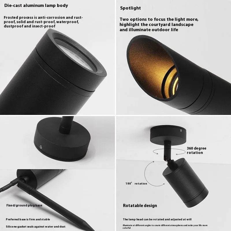 Aluminium outdoor ground lamp with integrated LED for garden and courtyard lighting.