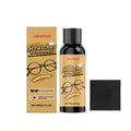 30ml bottle of glasses scratch remover solution with a microfibre cleaning cloth.