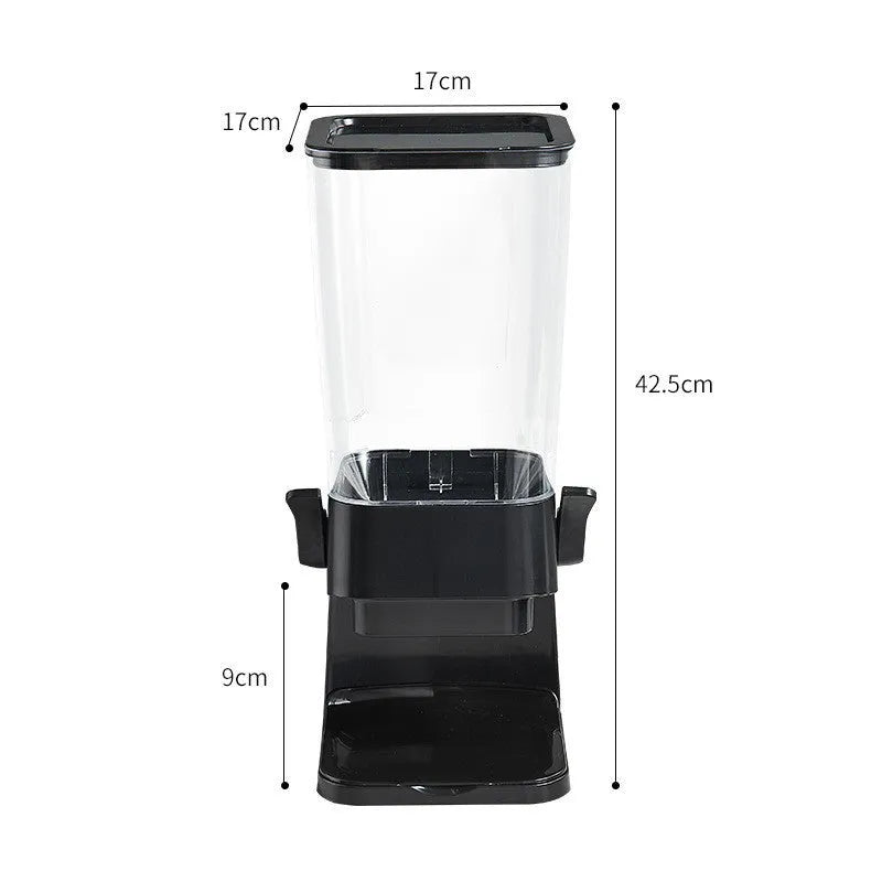 Countertop cereal dispenser in black or white with chute opening, twin levers and 5.5 quart container