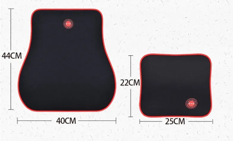 Car headrest and lumbar support pillow set in black, grey, coffee, or red, with polyester cover and bamboo charcoal memory foam filling, 0.9kg.