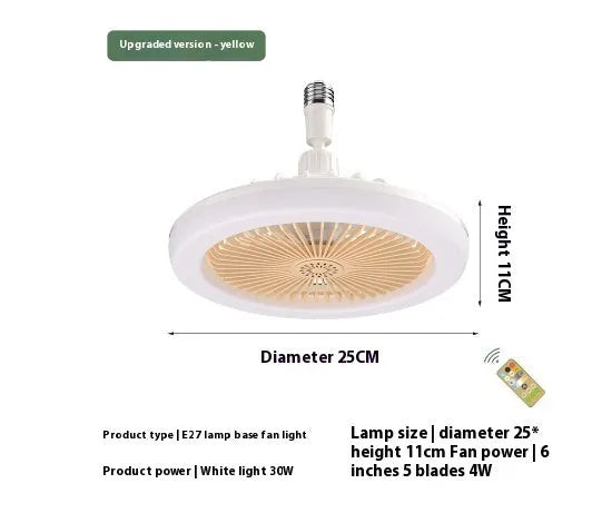 26cm round remote control ceiling fan with white LED lamp and plastic blades