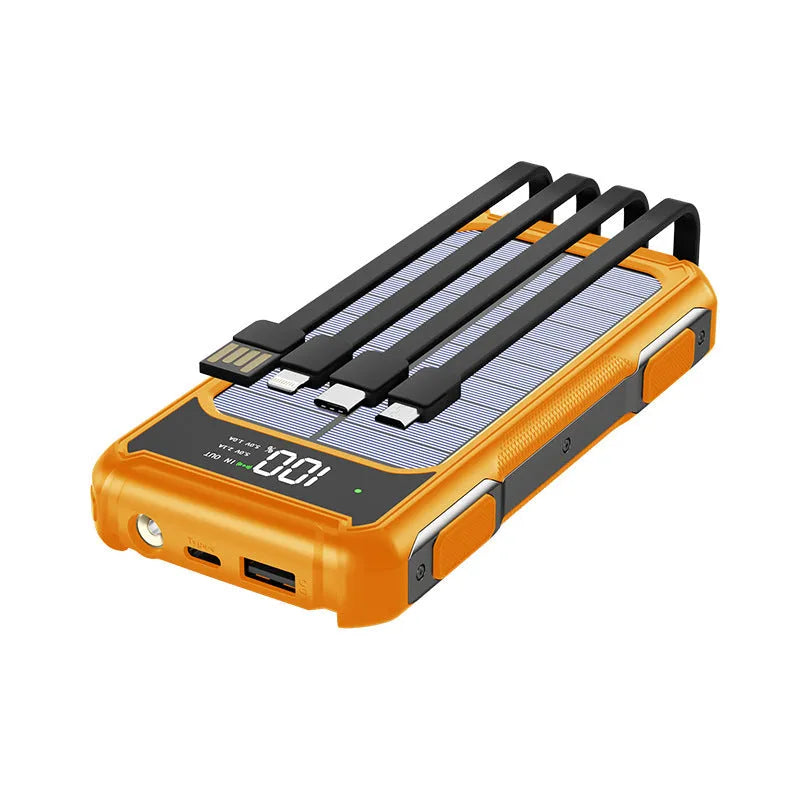Military grade portable power bank in black, green, or orange, showing front view with dimensions 149mm by 73mm.