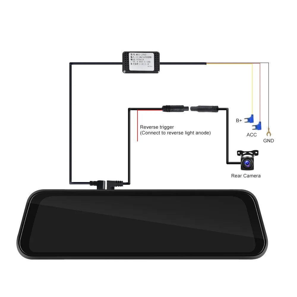 9.66 inch mirror-mounted car dash cam with rear view camera displayed with 64GB memory card and installation kit