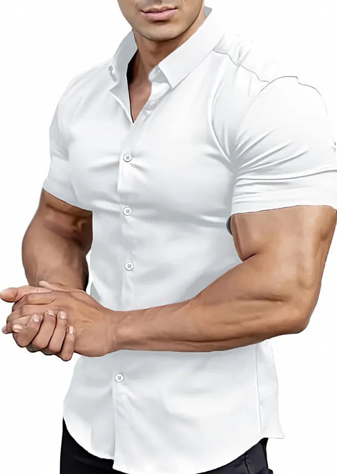 Men's short sleeve printed casual shirt with collar in polyester available in multiple colours and sizes