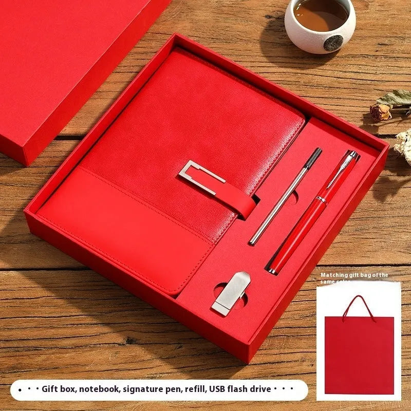A5 soft PU leather notebook in brown, black, green, blue, or red, showing wood-free paper inside.