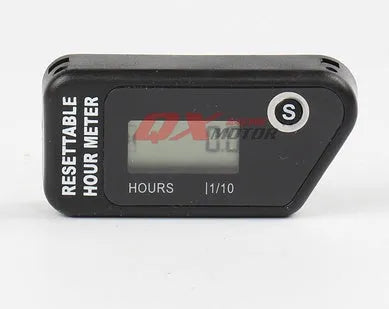 Black waterproof LCD maintenance reminder timer for engine hour tracking on vehicles and machinery.