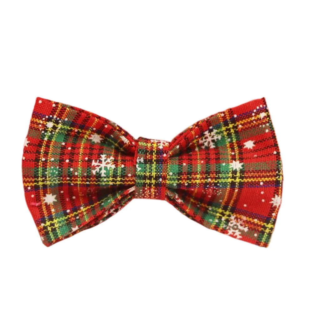 Green snowflake pattern Christmas pet collar, leash, bow, and vest four-piece set in cloth material