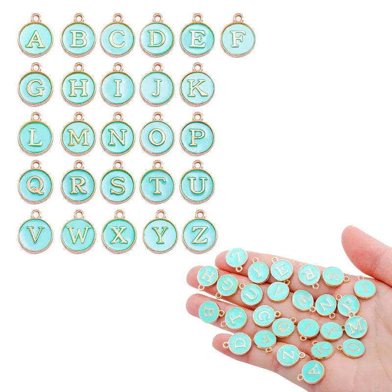 Round drop oil English letter alloy pendant set in multiple colours for DIY jewellery making