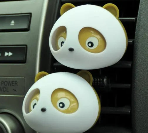 Pair of panda-grain car vent perfume decorations in black, blue, brown, pink, purple, or green