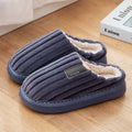 Warm plus-size men's casual slippers with plush upper in striped pattern, available in multiple colours