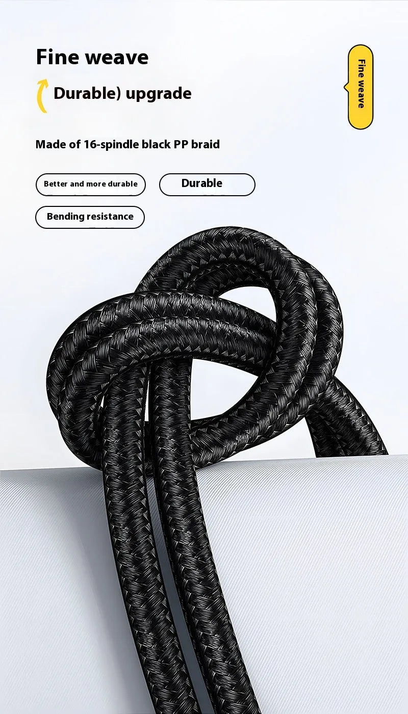 Black woven braided fast charge data cable with digital display showing wattage, 1.2m and 2m lengths available