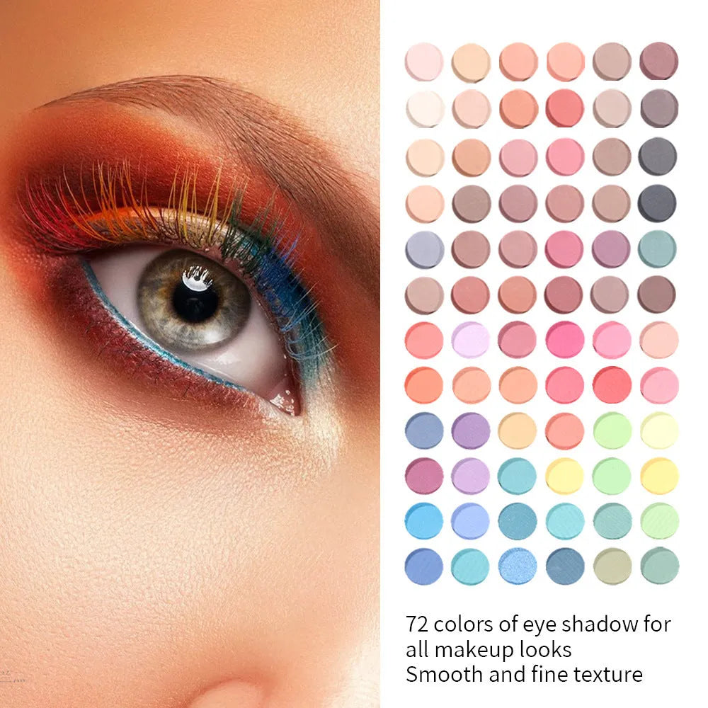 120 colour matte eye shadow palette in compact case with solid pink, purple, brown, and blue shades