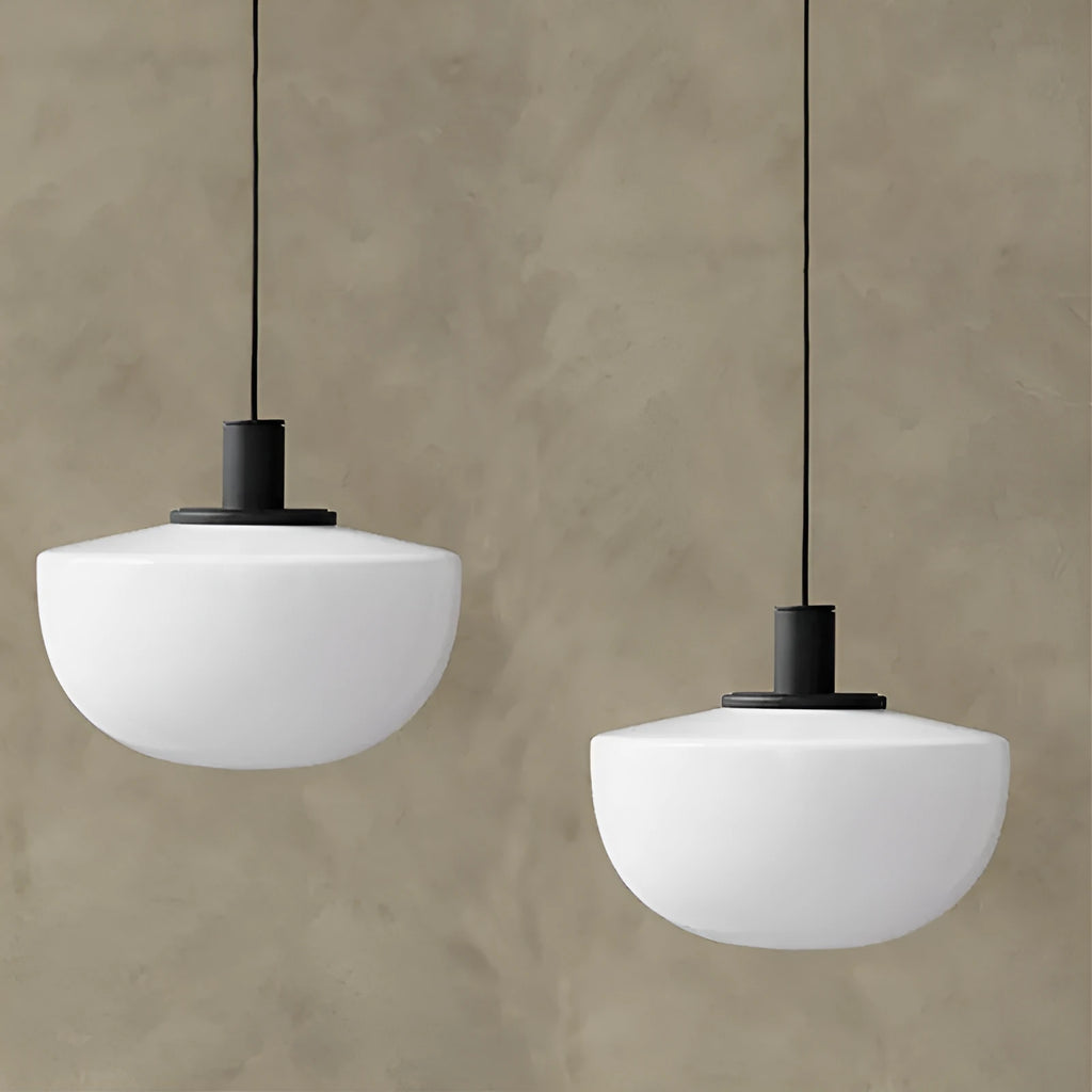 Designer simple milky white glass single-head droplight with 35cm diameter on ceiling