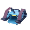 Blue desktop dual-axis belt sander with a 40x680mm abrasive belt and variable speed control for knife sharpening.