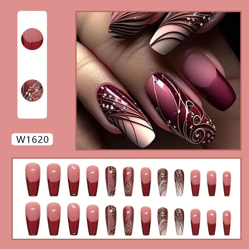 French line pattern removable nail sticker patches with adhesive glue on white background