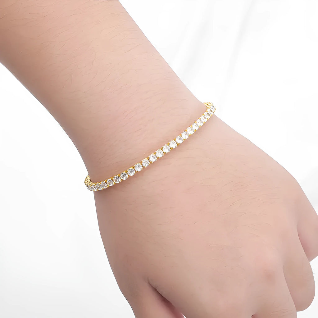 Geometric 925 sterling silver bracelet with zircon inlay, white gold colour, 3mm stone size
