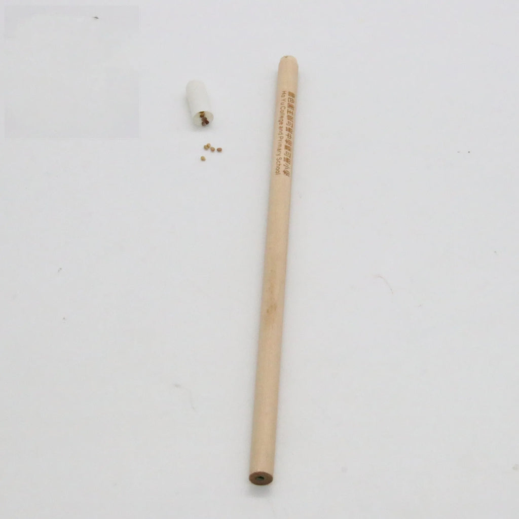 Colourful plantable seed pencils with HB refills and degradable capsules containing lavender or basil seeds.