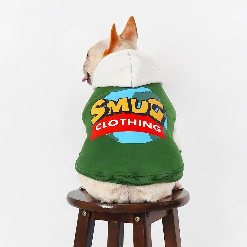 Green cotton dog jumper or coat for larger breeds in sizes L, XL, 2XL, 3XL, and 4XL.