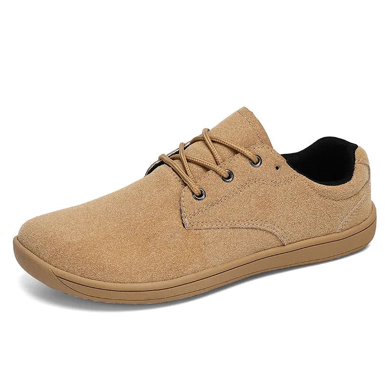Men's suede large size casual flat shoes in black with stitching detail and rubber sole, size 42 shown