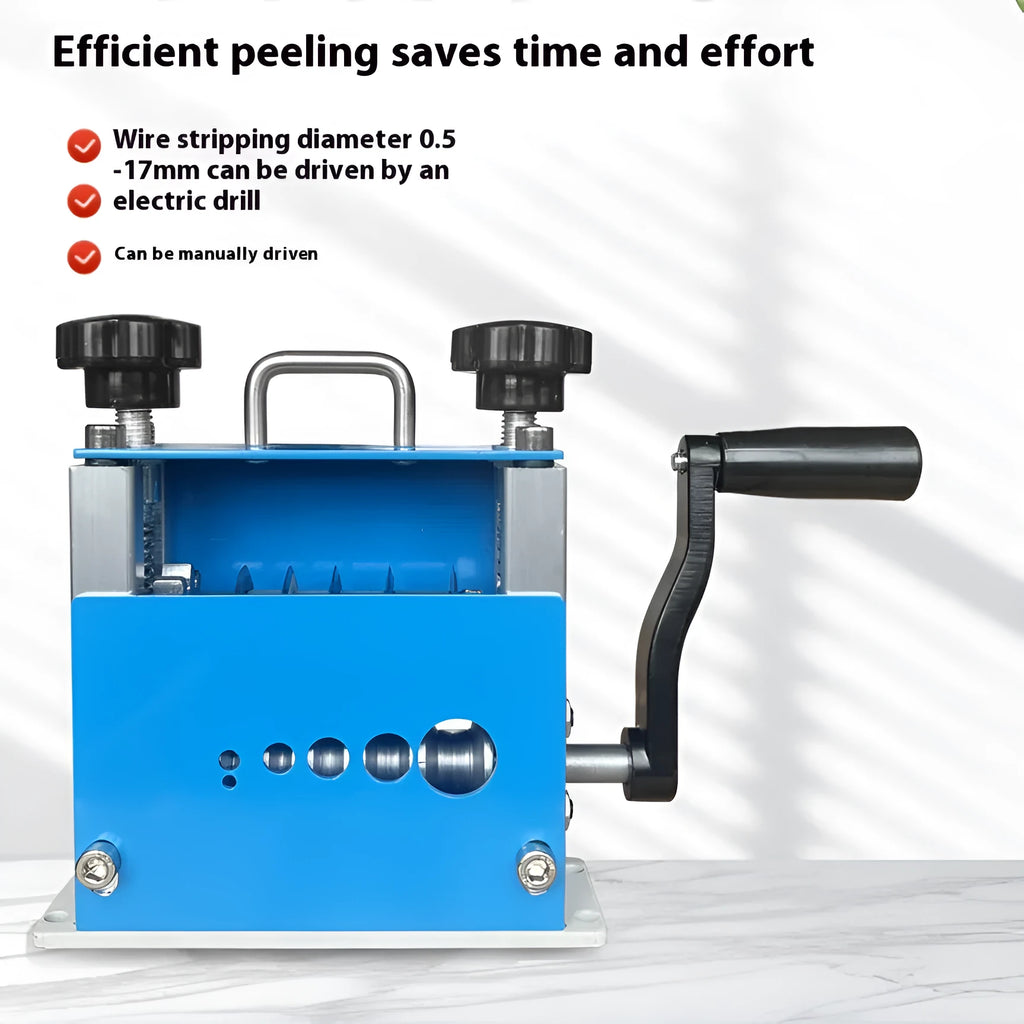 SD-017 manual wire stripping machine showing compact design with wire diameter indicators