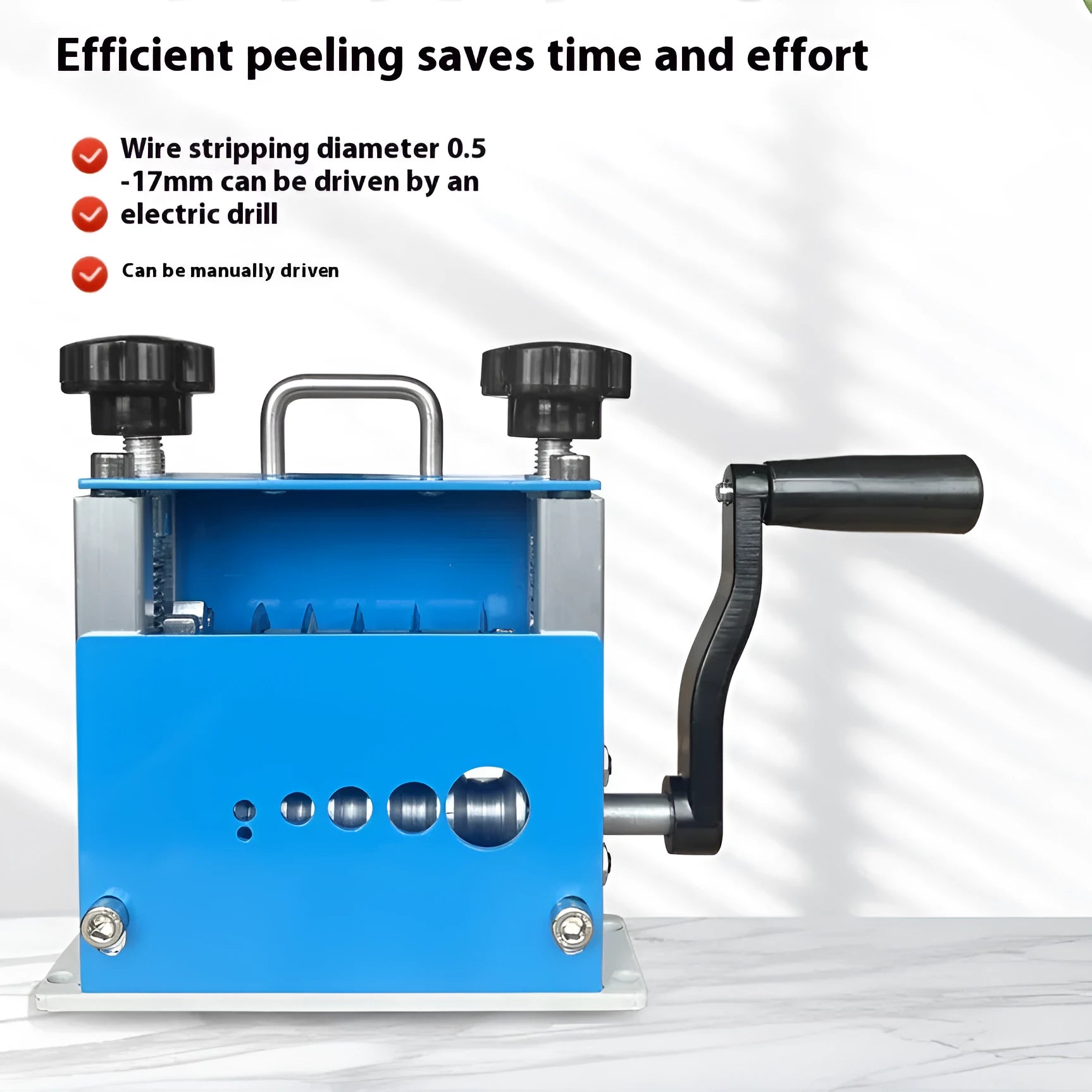SD-017 manual wire stripping machine showing compact design with wire diameter indicators