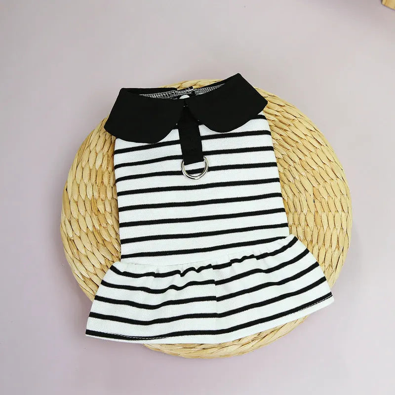 Summer stripes cotton t-shirt and skirt set for dogs in coordinated pet clothing