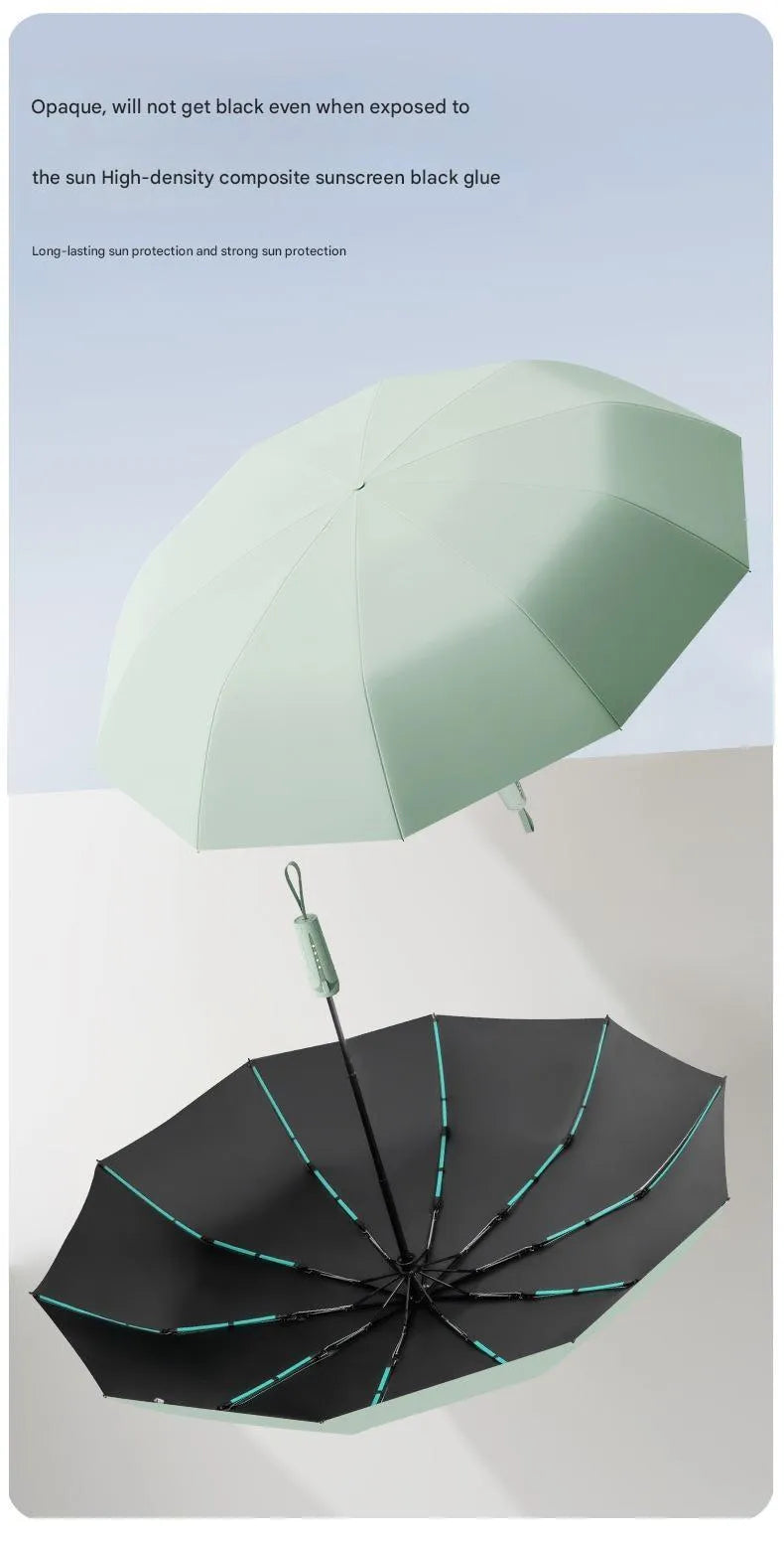 Oversized automatic folding umbrella in black, blue, grey, green, pink or white for heavy rain and sun protection