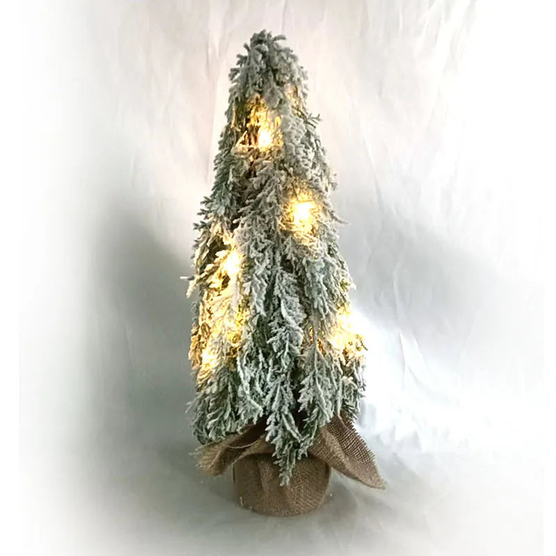 Small 24-inch desktop Christmas tree with PE simulation snow and built-in festive lights