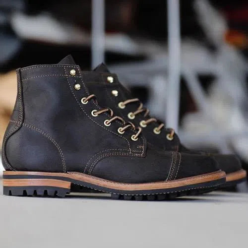 Men's casual ankle boots, low heel, buckle fastening, square toe, sizes 38-48, blue black brown coffee army green