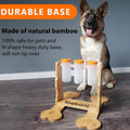 Wooden dog puzzle toy feeder with sliding panels measuring 31x30x20cm in natural wood colour