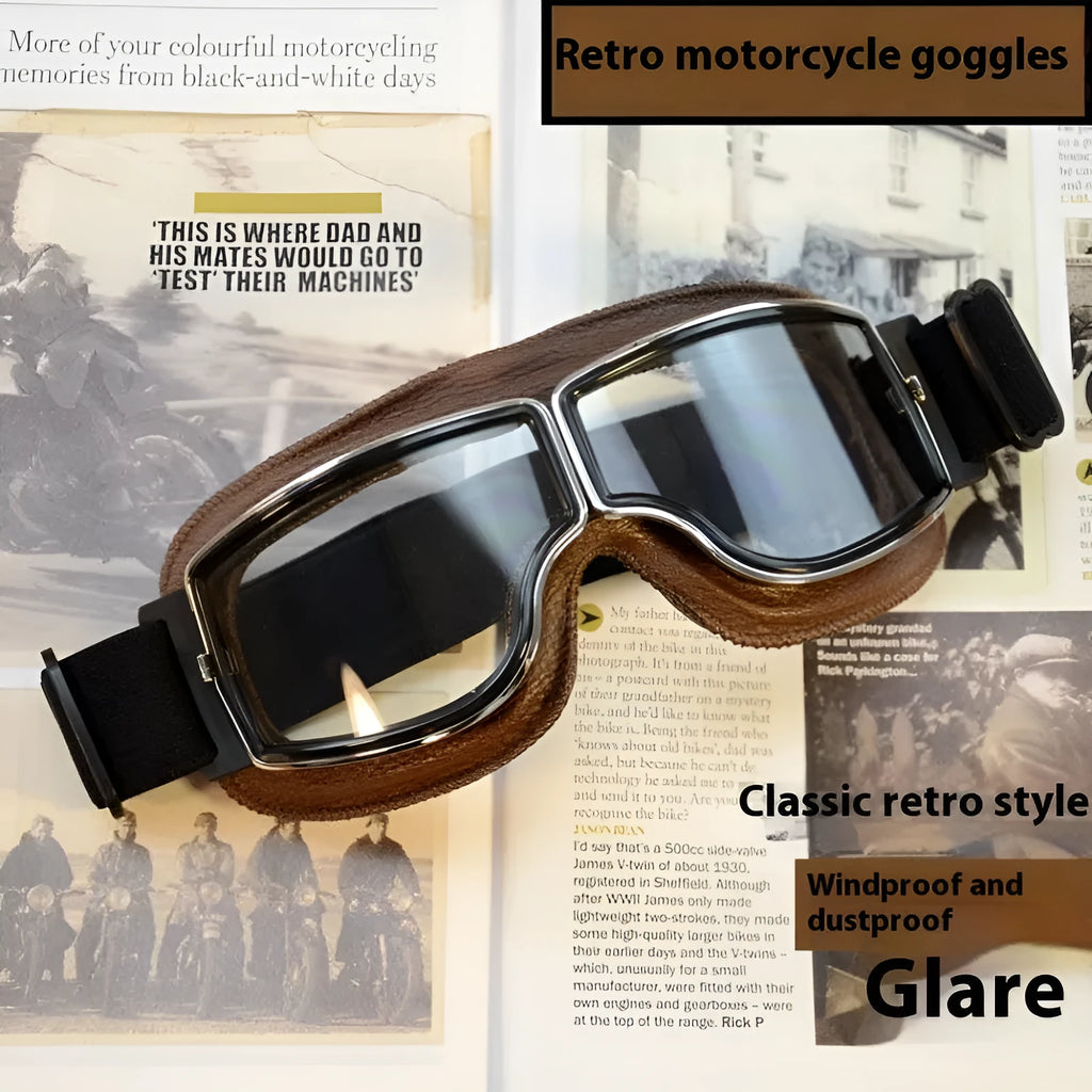 Men's retro outdoor goggles with polypropylene frame and brown leather finish