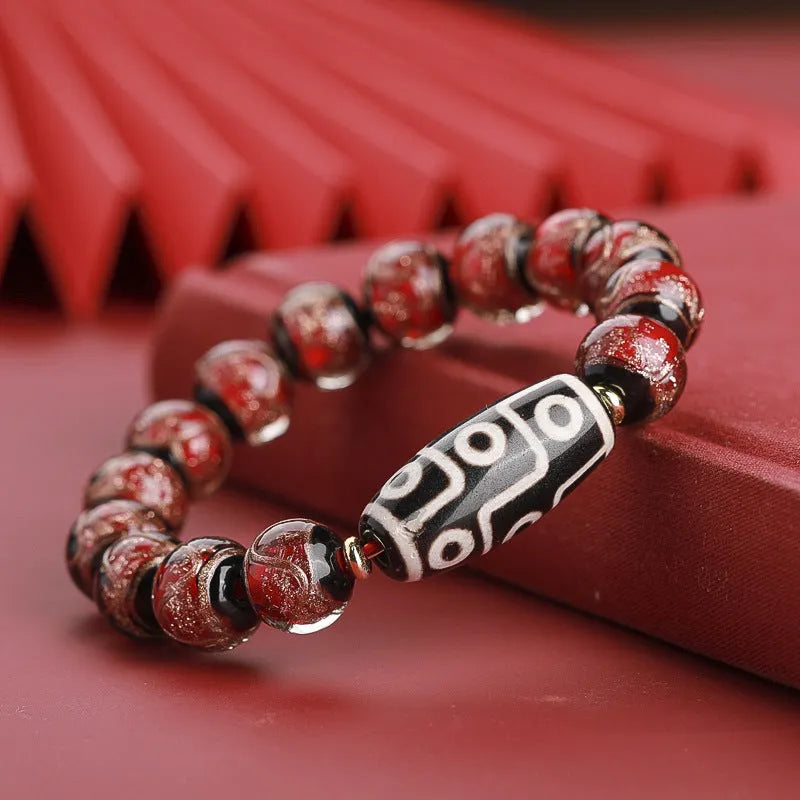 Ancient five-color colored glaze bracelet with snake auspicious patterns in 10mm, 12mm, or 14mm bead sizes