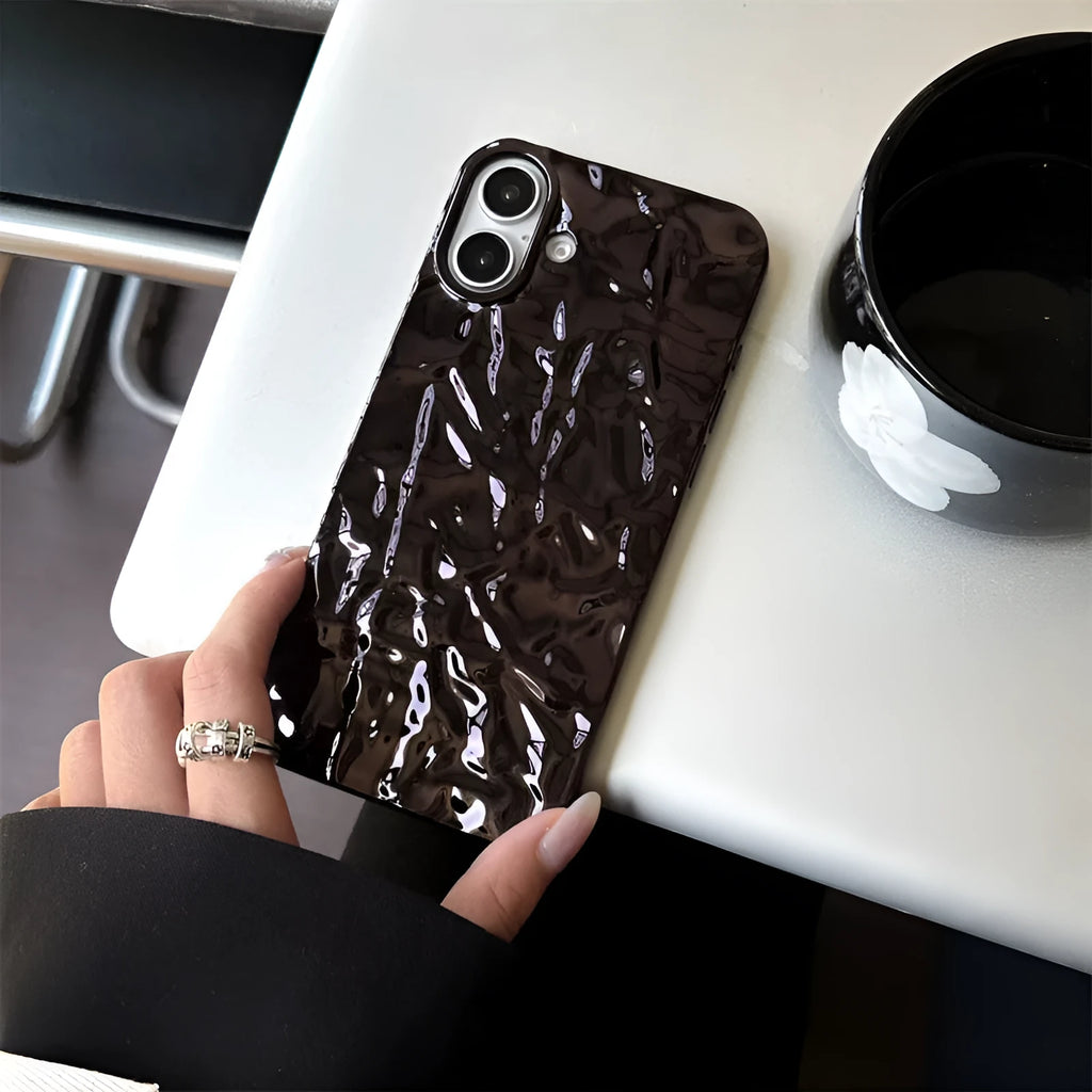 Black pleated tin foil TPU phone case for Apple iPhone models, back cover style