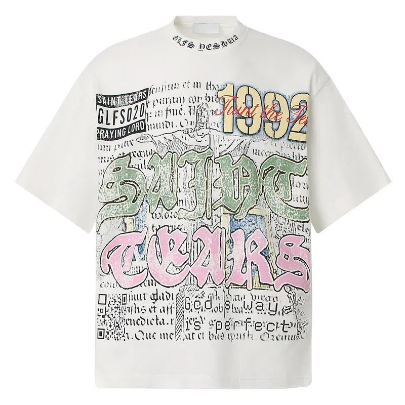 American retro graffiti letter print short sleeve t-shirt in pure cotton loose fit gray
