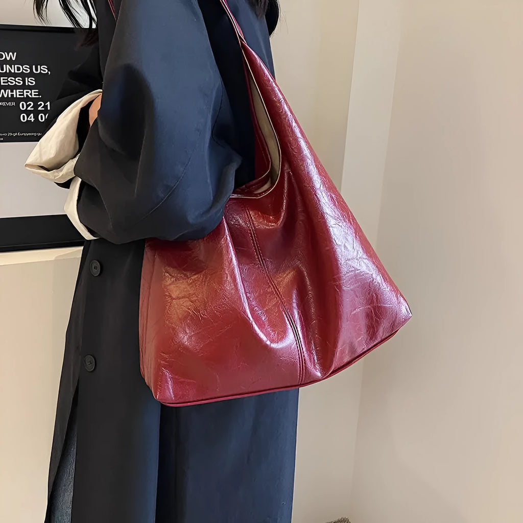 Soft PU leather casual shoulder bag in street trend style with large capacity and multiple colour options