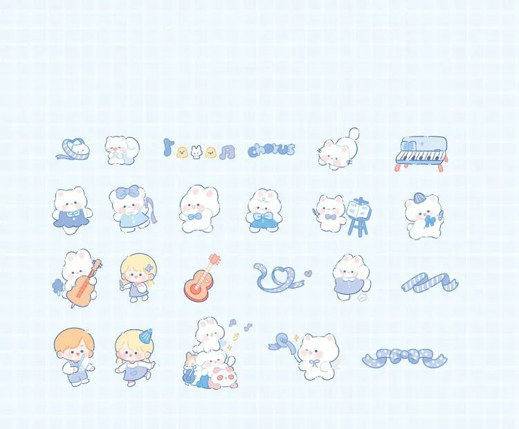 Waxy Ji Blue cartoon decorative stickers, 46pcs waterproof PET set in OPP bag with six styles.