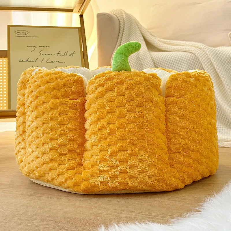 Halloween pumpkin-shaped pet nest bed for cats and dogs with removable cover in two sizes