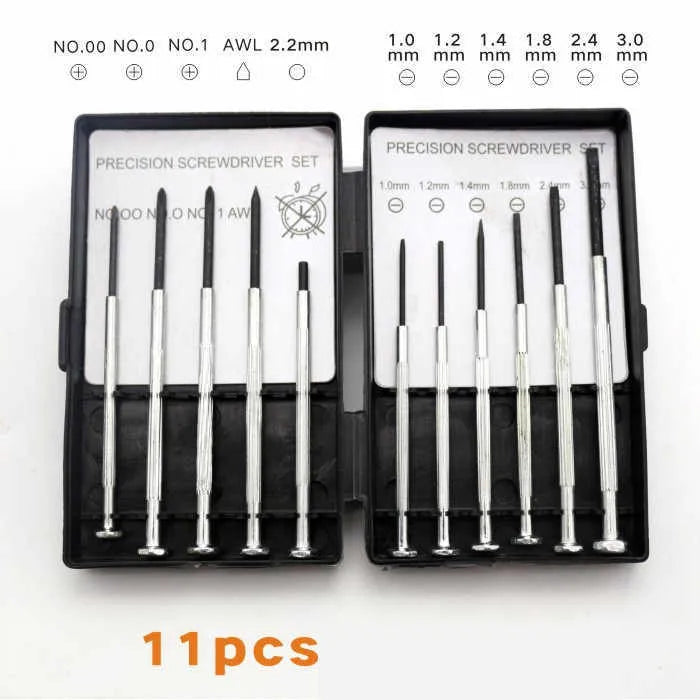 TH-6177 11-piece steel screwdriver set with cross and flathead bits on a white background.