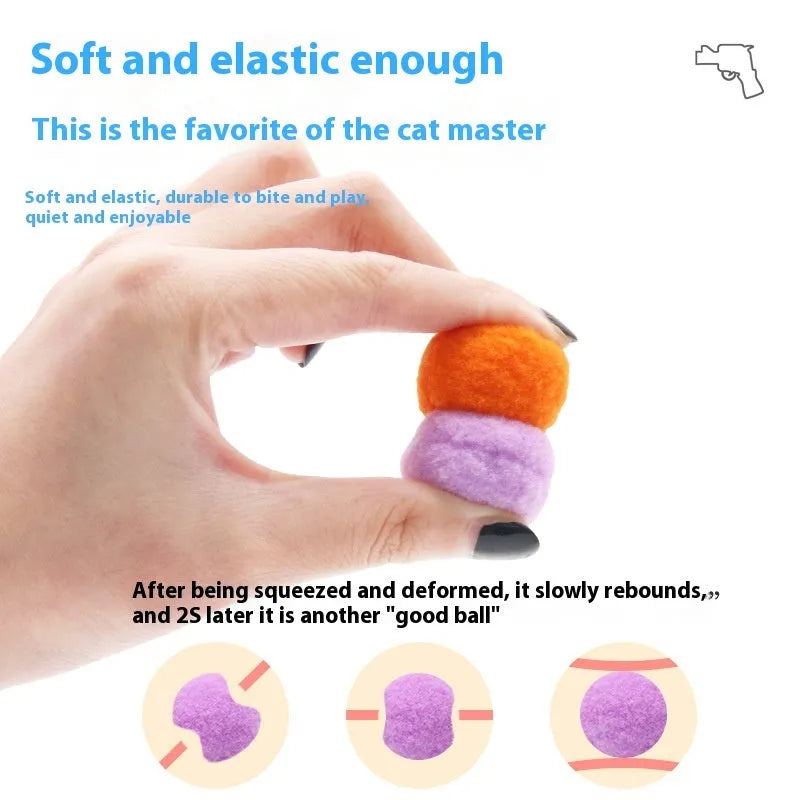Pet toy launching gun with soft plush yarn balls for interactive dog play