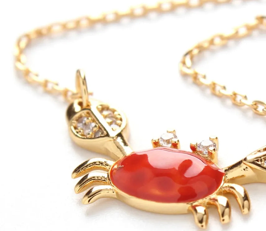 Red crab clavicle chain necklace in alloy with ocean pattern and 21cm to 50cm circumference
